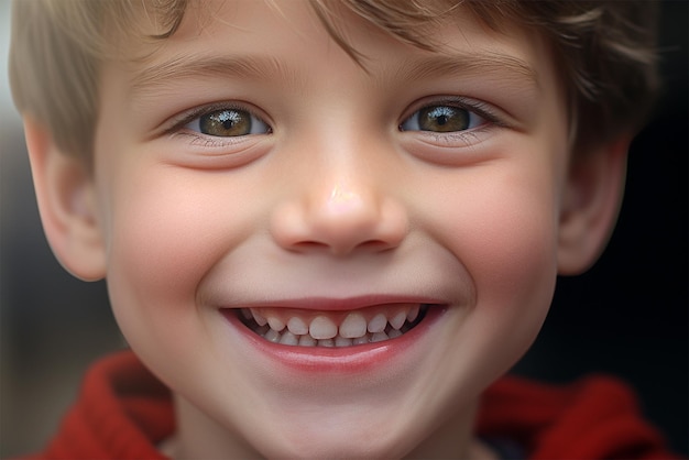 Little boy smiling close up portrait blue eyes happy cute boy generated by AI