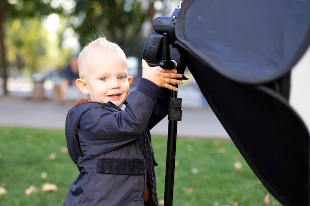 little boy smiling happily