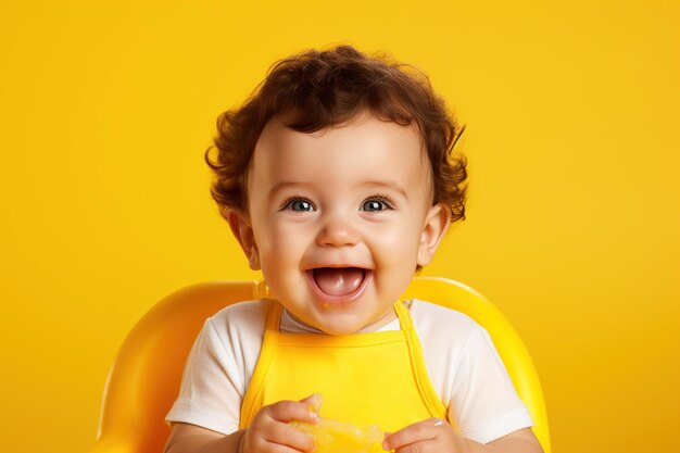 Little boy smiling on yellow background