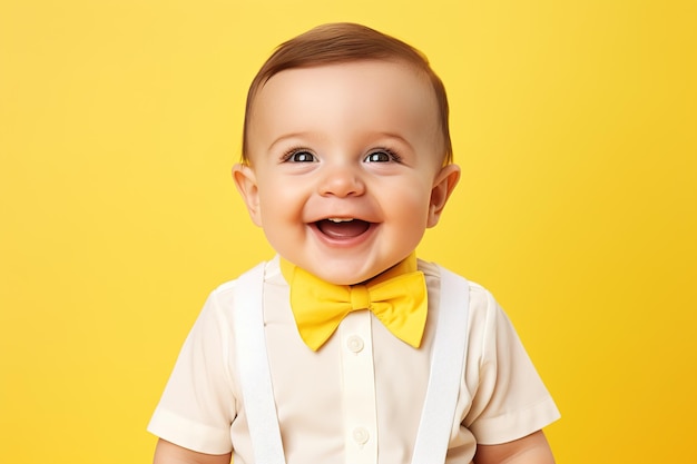 Little boy smiling on yellow background