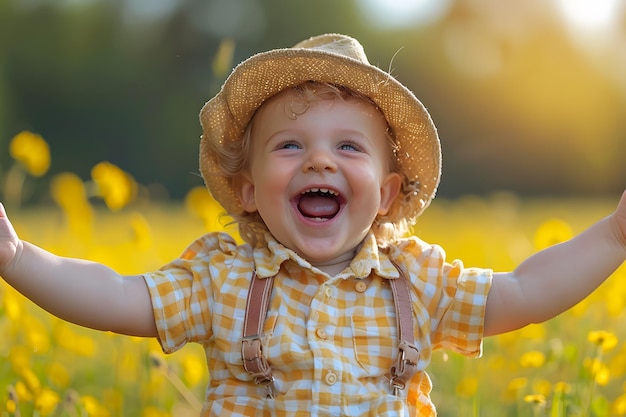 Photo little boy standing in the grass