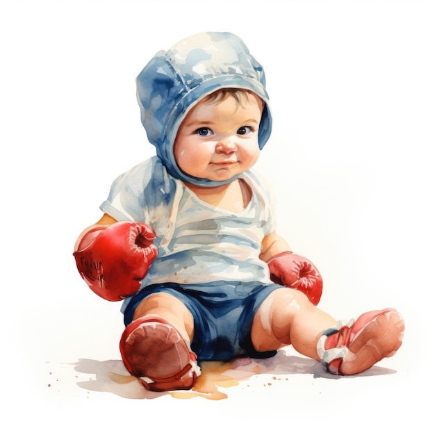 Little boy wearing boxing gloves