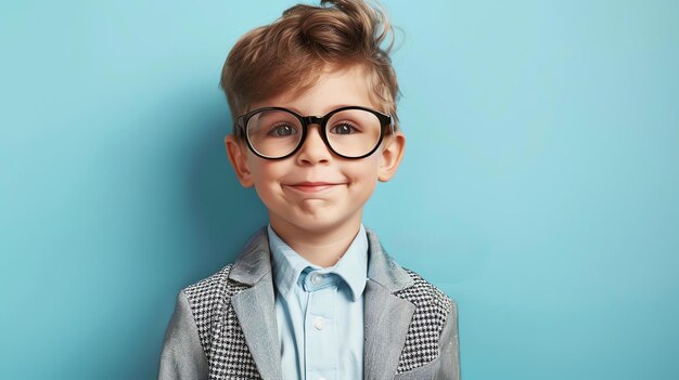 Little boy wearing eyeglasses smiling at the camera