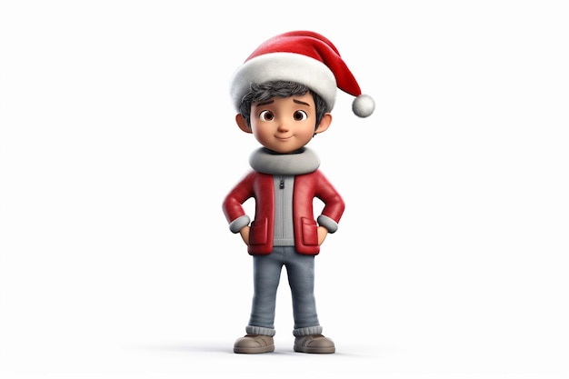 little boy wearing a santa hat with cartoon style 3d