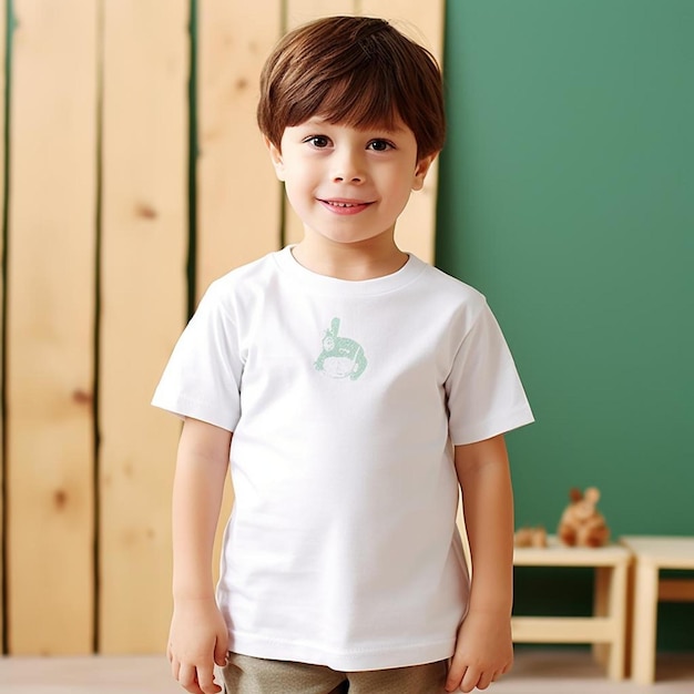 Photo a little boy wearing a white shirt with a horse on the front.