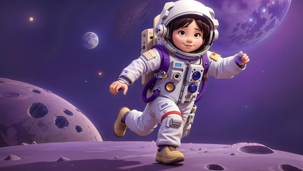 Little boy with astronaut outfit cartoon style created with generative ai