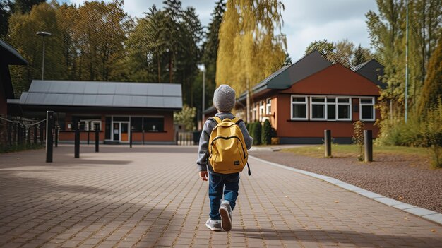 Foto un ragazzino con uno zaino che va a scuola