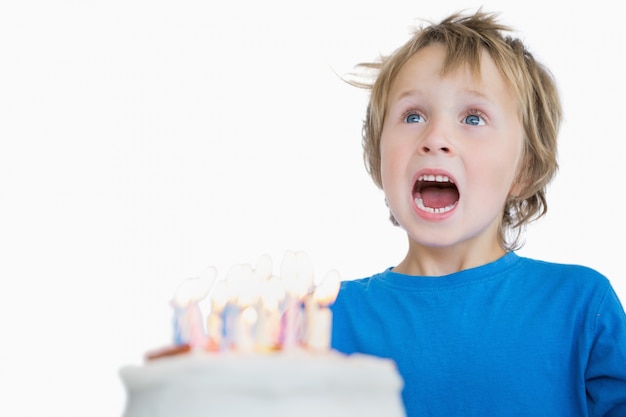 Little boy with birthday cake