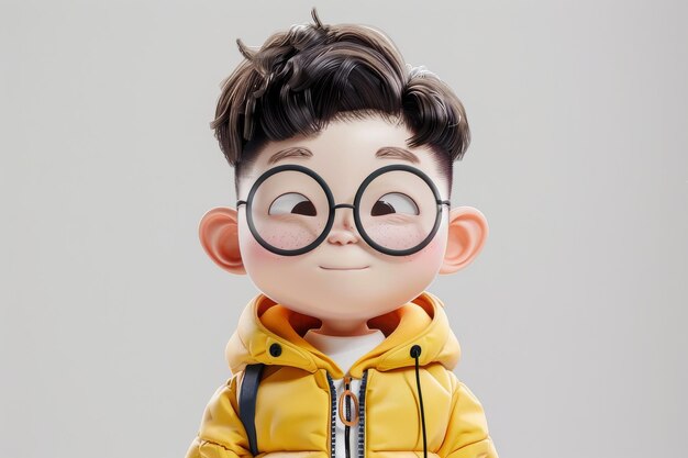 Маленький мальчик в очках и желтой куртке