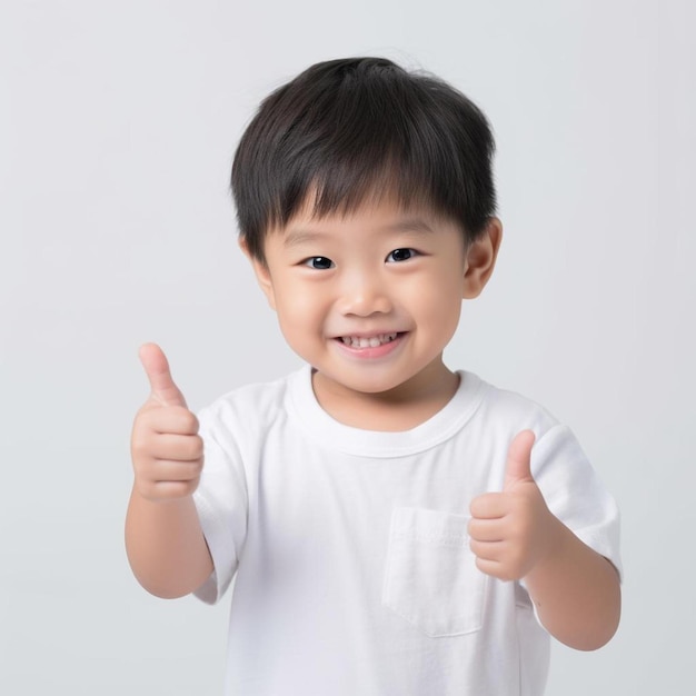 A little boy with his thumbs up.