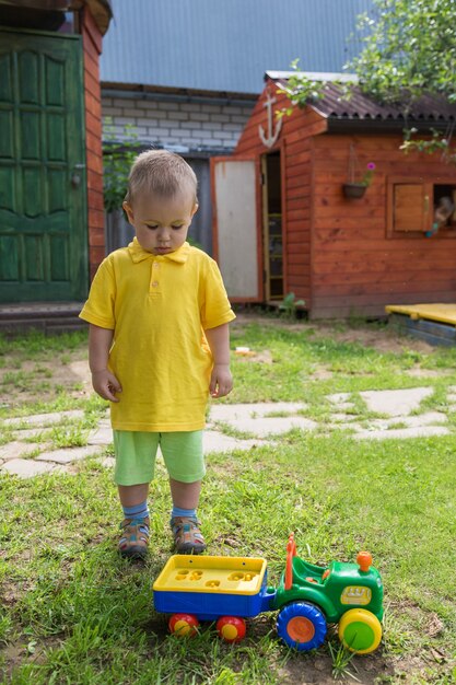 A little boy with his toy