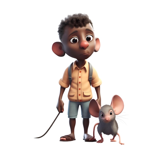 Little boy with a mouse on a white background 3d rendering