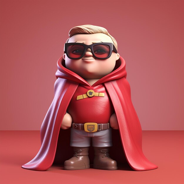 Photo a little boy with a red cape and glasses stands in front of a grey background