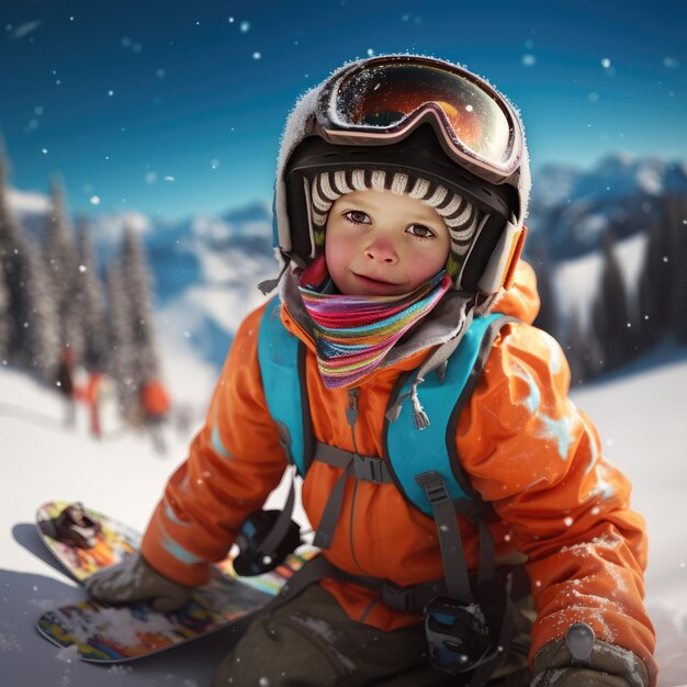 little boy with snowboard intricate Ai Generative