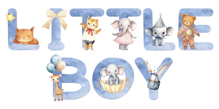 Photo little boy word sticker png element editable blue watercolor design
