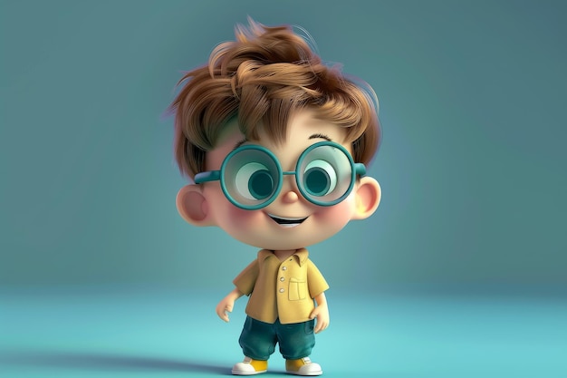 Little Boy in Yellow Shirt Wearing Glasses