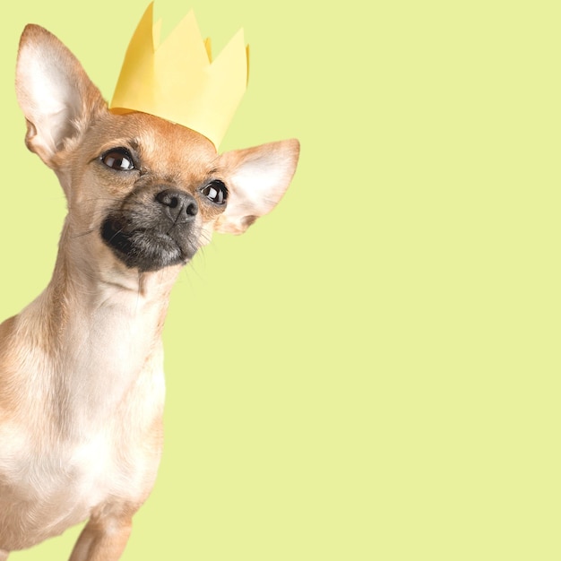 背景に分離された王冠の小さな茶色の犬