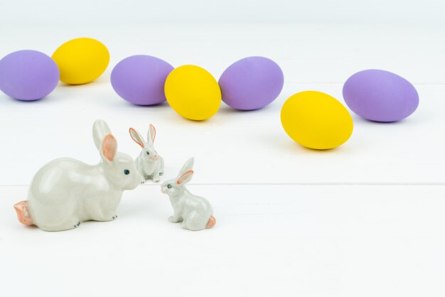 Little Bunny family With Decorated Eggs - Happy Easter Day