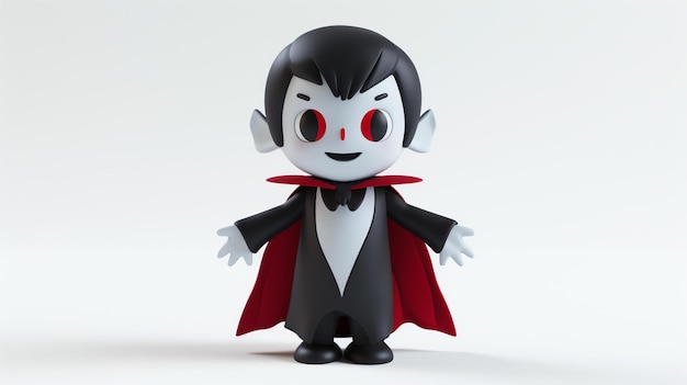 Little cartoon vampire with a red cape 3D rendering