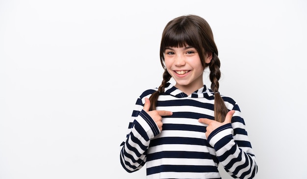 Little caucasian girl isolated on white background with surprise facial expression