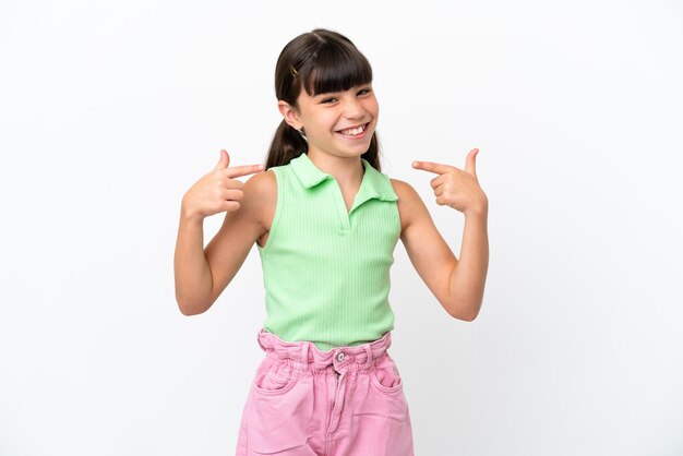 Little caucasian kid isolated on white background giving a thumbs up gesture