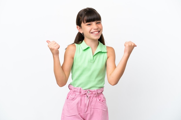 Little caucasian kid isolated on white background with thumbs up gesture and smiling