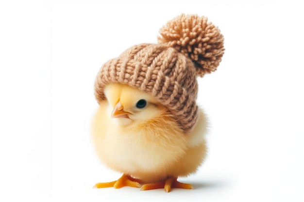 little chicken in wool knitted hat isolated on white background ai generative