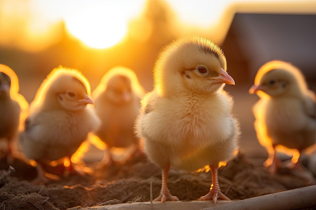 Little chicks at grassland farm