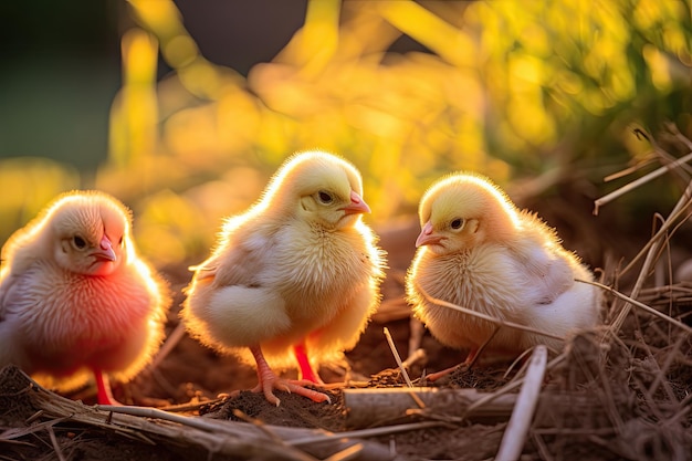 Little chicks at grassland farm