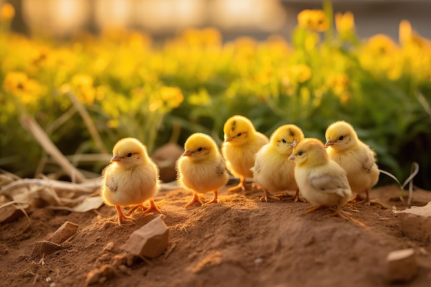 Little chicks at grassland farm