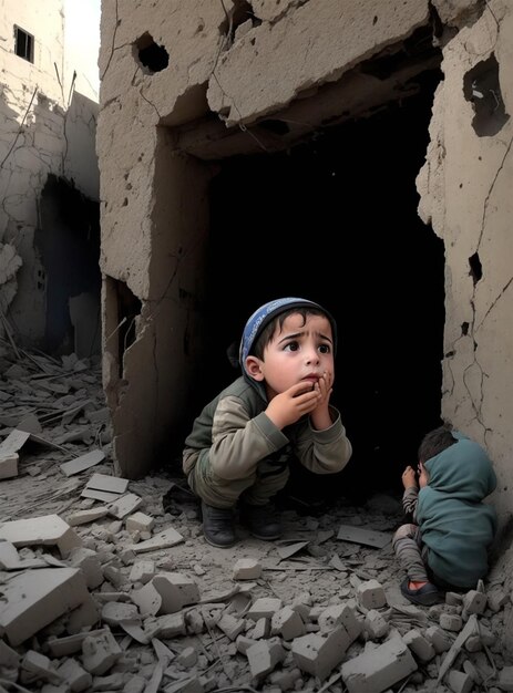 팔레스타인 에서 폭발 이 일어났을 때 두려워하는 어린 아이