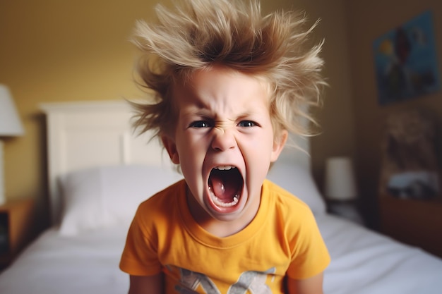 Foto il bambino si arrabbia e giura forte.