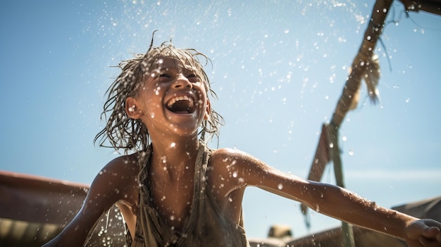 little child having fun to play with the water in the garden youth and divertment concept