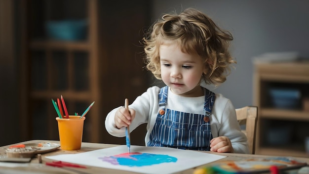 Little child painting like an artist