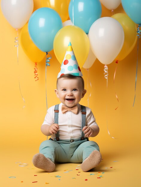 Photo a little child wearing party hat