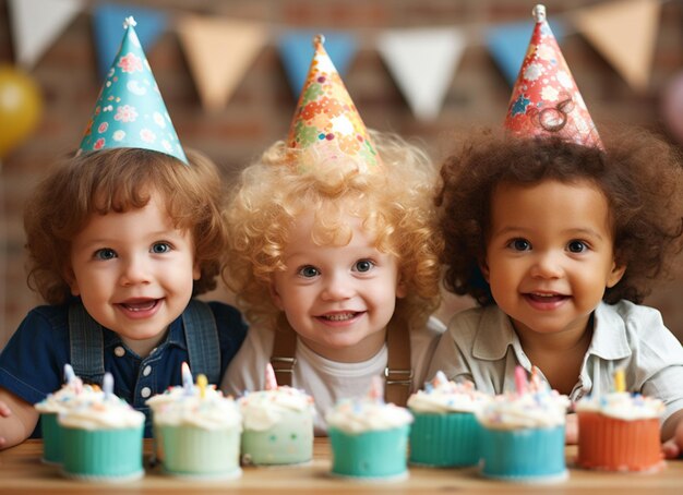 誕生日のパーティーで小さな子供たち