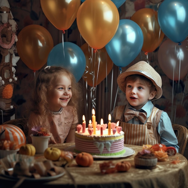 Little children celebrating Birthday at home Group of kids having fun birthday party Generative ai