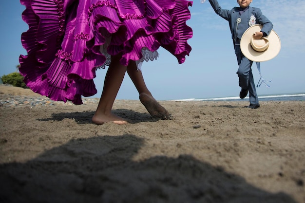 Little children dancing marinera in Huanchaco Trujillo Lima Peru