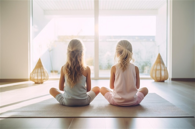 Photo little children practicing yoga in gym ai generated content