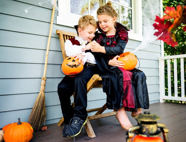 Little children trick or treating