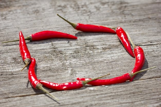 Little chili pepper on wooden background , with space for inscription , the concept of seasoning