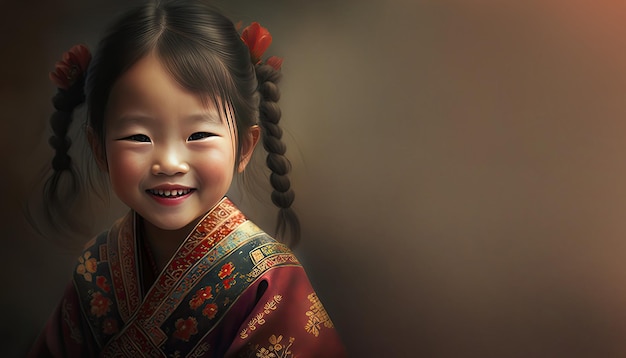 Иллюстрация маленькой китайской девочки, созданная генеративным искусственным интеллектом