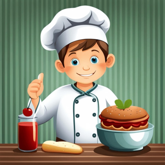 A little cook with an apron and chef's hat preparing delicious treats