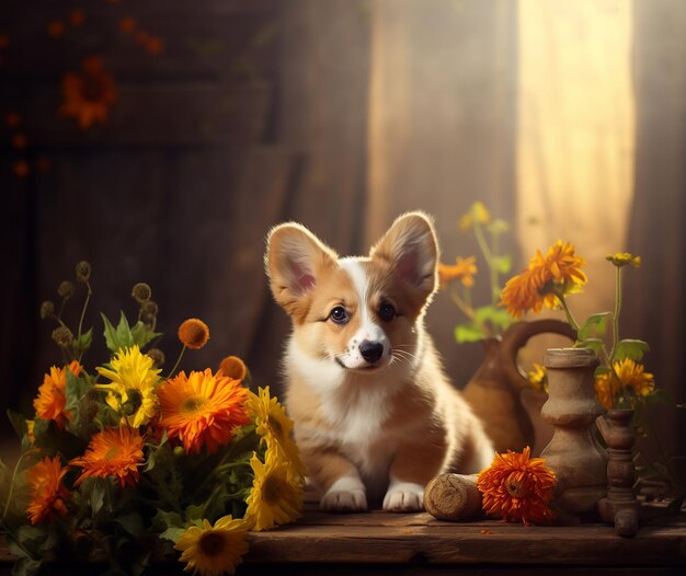 Photo little corgi pembroke puppy adventures