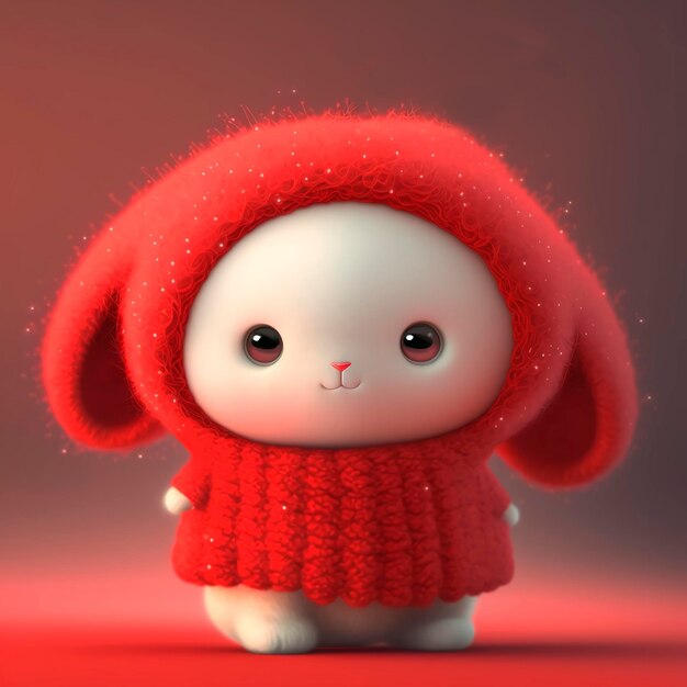 Little cute bunny in a warm winter hat and sweater Rabbit symbol of 2023 AI generated illustration