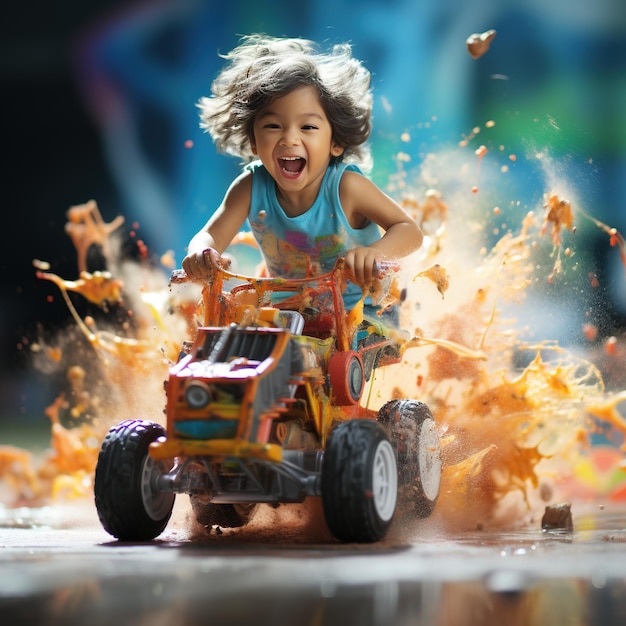 little cute child playing with toys