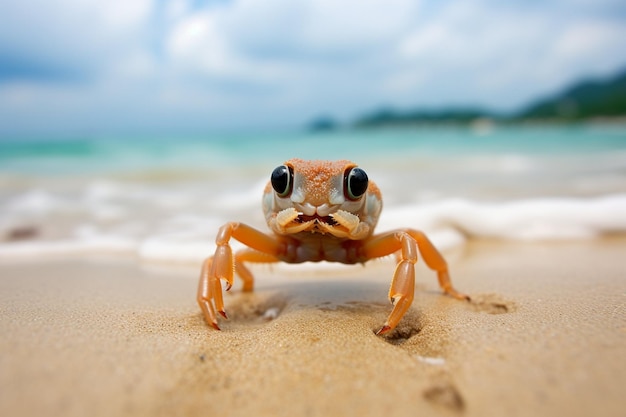 写真 浜辺の可愛い小さなカニ