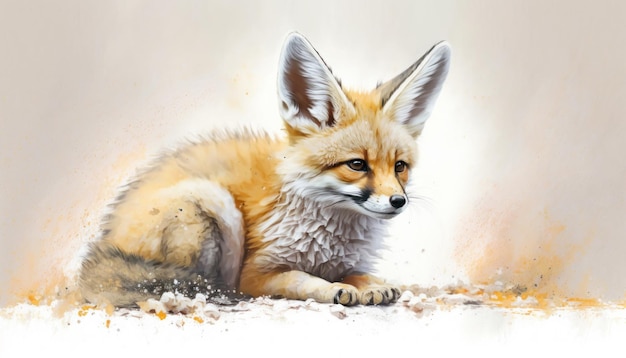 Little cute fennec fox watercolor paint generative ai