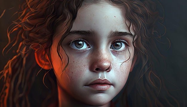 Little cute girl close up face image generative AI