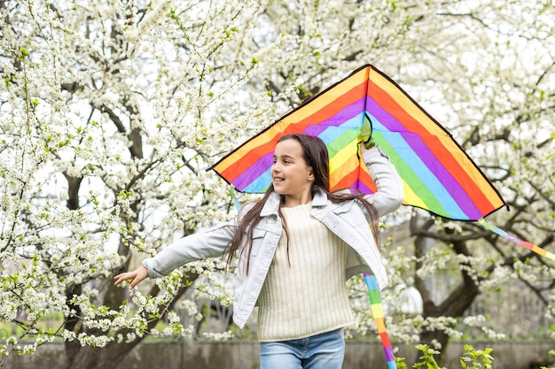 little cute girl flying a kite.